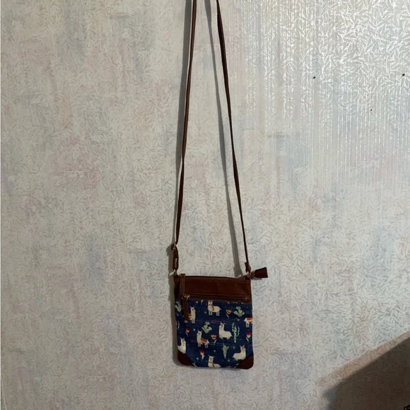 Llama And Cactus Stylish Brown and Blue, Faux Leather Crossbody Bag, Super Cute - Picture 1 of 9